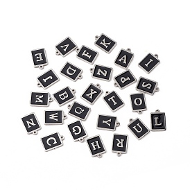 304 Stainless Steel Pendants, with Enamel, Stainless Steel Color Rectangle with Letter.A~Z