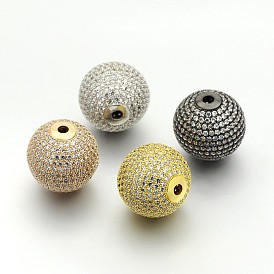 Micro cuivres ouvrent cubes perles rondes de zircone, sans cadmium et sans plomb, 20mm, Trou: 3mm
