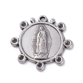 304 Stainless Steel Pendant Rhinestone Cabochons, Flat Round with Saint
