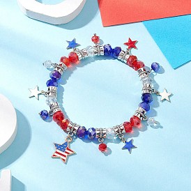 Стеклянной бусины браслеты простирания, Браслеты с подвесками из гальванического стекла и эмалевой латуни для женщин, звезда