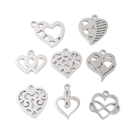 316 Stainless Steel Charms, Heart Charm, Laser Cut, Stainless Steel Color