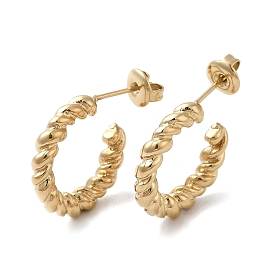 304 Stainless Steel Twist Stud Earrings, Half Hoop Earrings for Women
