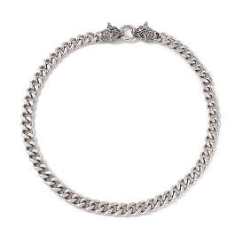 304 Stainless Steel Curb Chains Necklace with Wolf Clasp for Women