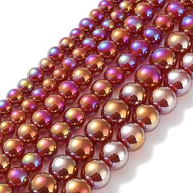 Brins de perles d'agate rouge naturelle galvanisées, ronde