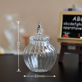 Glass Miniature Ornaments, Micro Landscape Garden Dollhouse Accessories, Pretending Prop Decorations, Striped Round Kettle with Spire Cover