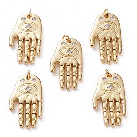 Brass Micro Pave Clear Cubic Zirconia Pendants, Hand with Eye