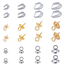 Jewelry Finding Sets, with 201 Stainless Steel Snap on Bails, 304 Stainless Steel Bead Cap Pendant Bails and Cup Pearl Peg Bails Pin Pendants