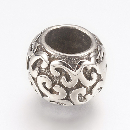 304 Stainless Steel European Beads, Large Hole Beads, Round