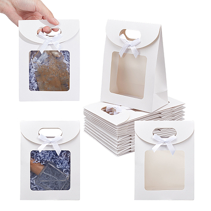 Прямоугольные подарочные пакеты из крафт-бумаги, с бантом и прозрачным окошком