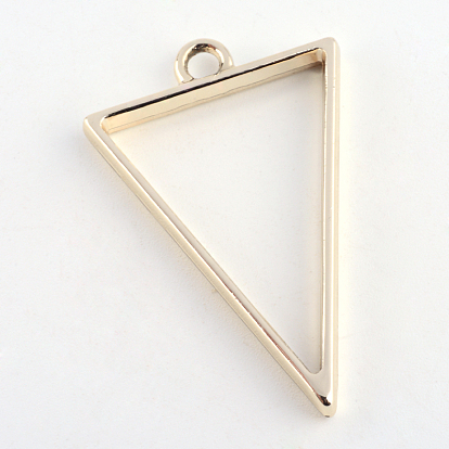 Rack Plating Alloy Triangle Open Back Bezel Pendants, For DIY UV Resin, Epoxy Resin, Pressed Flower Jewelry, Cadmium Free & Nickel Free & Lead Free, 39x25x3.5mm, Hole: 3mm