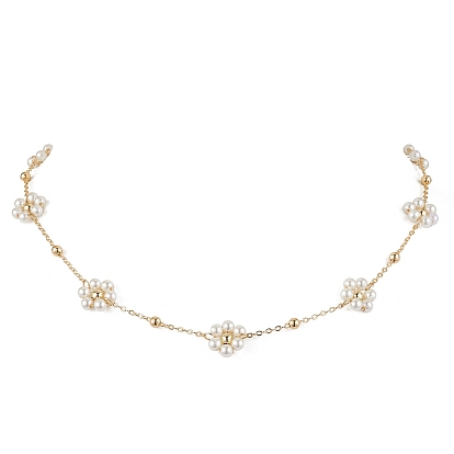 Collier de perles acryliques imitées, chaînes de câble en laiton