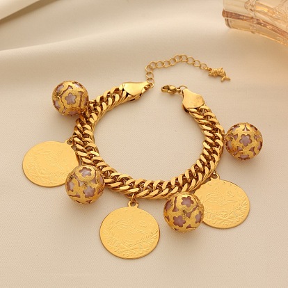 Браслеты с подвесками из сплава и смолы, браслеты из цепочек панцирного плетения для женщин, плоский круглый и круглый с цветком