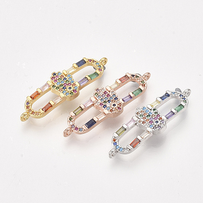 Brass Micro Pave Cubic Zirconia Links, Oval with Hamsa Hand/Hand of Fatima /Hand of Miriam