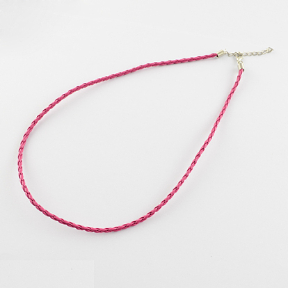 Mode tressée imitation création de collier en cuirs, avec des chaînes de fer fin et fermoirs pince de homard, de couleur métal platine , 16.9 pouce