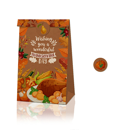 Thanksgiving Day Rectangle Paper Candy Gift Bags, Gift Packaging, with Round Dot Stickers