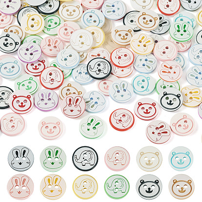 300 piezas 3 estilos 2 botones de resina con agujeros, para coser manualidades, plano y redondo, color mezclado