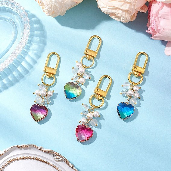 Подвеска в форме сердца из стекла и ракушки с жемчугом, Поворотные застежки-брелки для украшения сумок