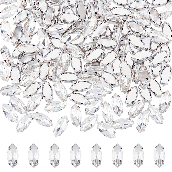 Конский глаз пришить стразами, многожильных ссылки, стекло горный хрусталь, с латунными зубцами в платиновых тонах, аксессуары для одежды, граненые