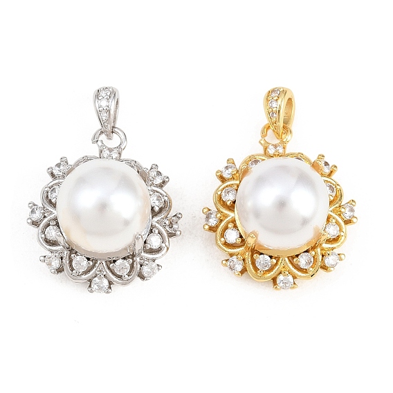 Латунные микропаве прозрачные подвески с фианитом, , с пластмассовой жемчужиной abs, стойки покрытие, долговечный, без свинца и без кадмия