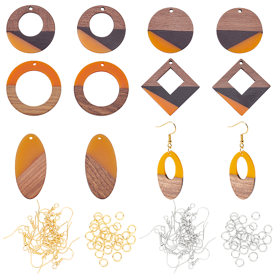 Olycraft Earring Making Kits, Including Resin & Walnut Wood Pendants, Brass Earring Hooks, Brass Jump Rings, Mixed Shapes