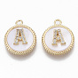 Brass Micro Pave Cubic Zirconia Pendants, with Shell, Flat Round with Letter, Nickel Free, Clear