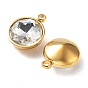 Golden 304 Stainless Steel Charms, with Glass Findings, Faceted Flat Round