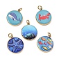 Printed 304 Stainless Steel Pendants, Round Charms, Ion Plating(IP), Long-Lasting Plated, Golden