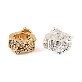 Латунь микропаве прозрачный кубический цирконий европейский бисер, бусины с большим отверстием, плоские круглые с бабочкой