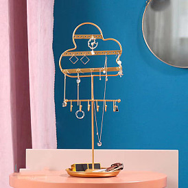 Cloud Shape Iron Jewelry Stand Holder, Storage Stand for Ring Earring Necklace Bracelet, for Home Desktop Decoration