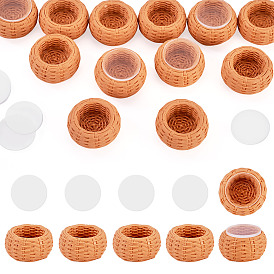 12Pcs Miniature Resin Basket, for Micro Landscape, Dollhouse Decoration, 12Pcs Acrylic Sheets, Flat Round