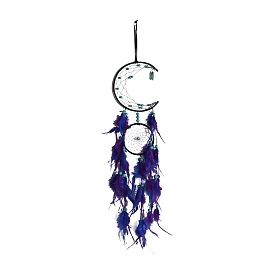 Moon Iron Pendant Hanging Home Decoration, Woven Net/Web with Feather and Bullet Shape Charm for Home Hanging Decorations