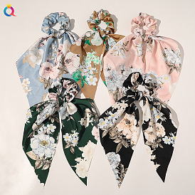 Chic Floral Hair Accessory for Women - Triangle Ribbon Peony Bow Scrunchie Headband