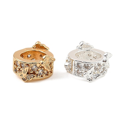 Латунь микропаве прозрачный кубический цирконий европейский бисер, бусины с большим отверстием, плоские круглые с бабочкой