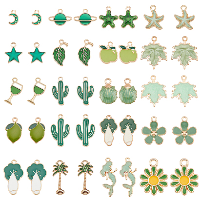40Pcs 20 Style Alloy Enamel Pendants, Light Gold, Mixed Shapes