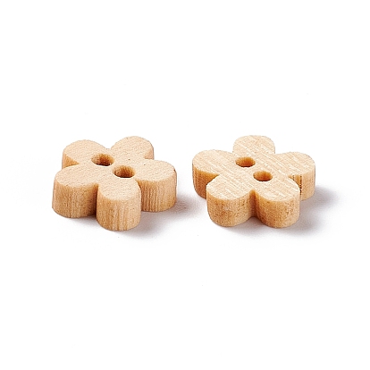 Natural 2-hole Basic Sewing Button in 5-petaled Flower Shape, Wooden Buttons