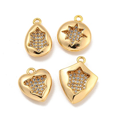 Brass Micro Pave Clear Cubic Zirconia Pendants, Real 18K Gold Plated