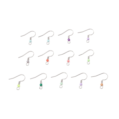316 Surgical Stainless Steel Earring Hooks, with Horizontal Loops and Plastic Beads