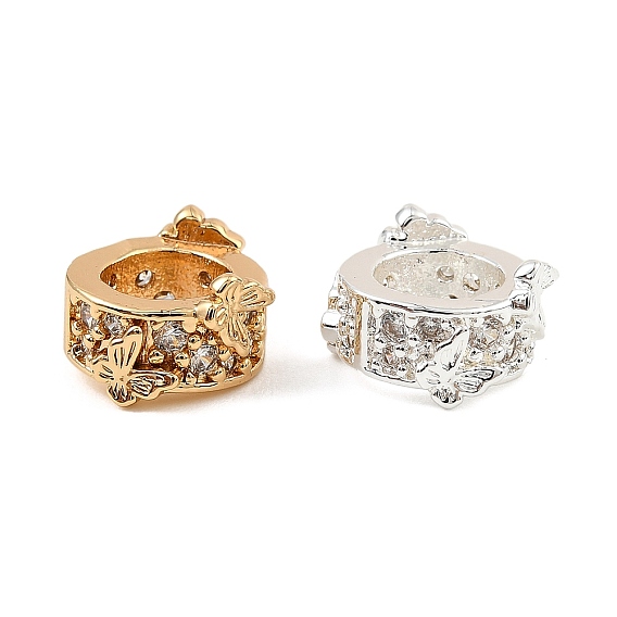 Латунь микропаве прозрачный кубический цирконий европейский бисер, бусины с большим отверстием, плоские круглые с бабочкой