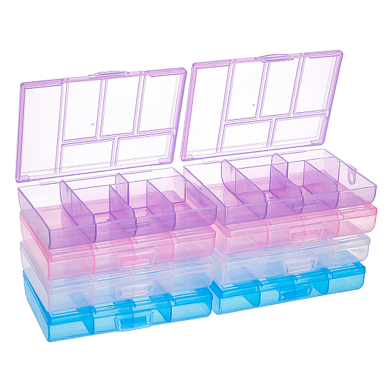 Transparent Plastic Bead Containers, with Hinged Lids, Rectangle