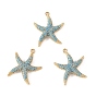 SHEGRACE Brass Synthetic Turquoise Pendants, Starfish Charms, Cadmium Free & Lead Free & Nickel Free, Long-Lasting Plated
