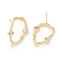 Brass Micro Pave Clear Cubic Zirconia Stud Earring Findings, with Loop, Oval