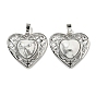 Gemstone Peach Love Heart Pendants, Rack Plating Brass Hollow Heart Charms, Cadmium Free & Lead Free