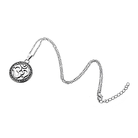 Chakra Stainless steel Necklaces, with Alloy Flat Round Pendants for Men Women