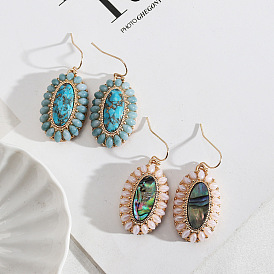 Chic Abalone Shell Oval Pearl Earrings - Unique European Style Fashion Jewelry for Women