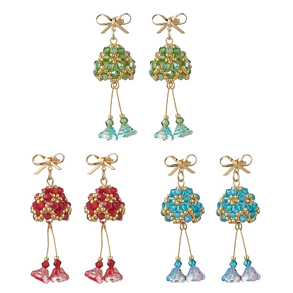 Серьги-гвоздики с рождественским колокольчиком из латуни и стекла, со стеклянными жемчужными бусинами и кубическими цирконами, золотые