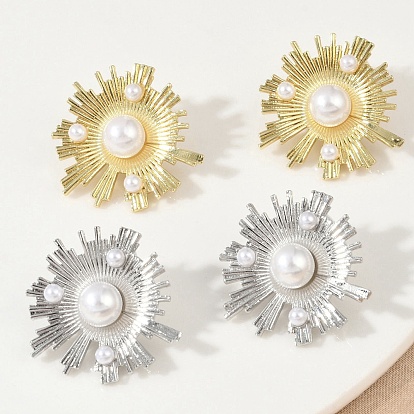 Серьги-гвоздики из искусственного жемчуга из латуни и АБС-пластика, долговечный, без кадмия и без свинца, стойки покрытие, цветок