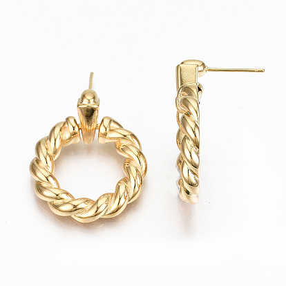 Brass Dangle Stud Earring, Twist Ring, Nickel Free