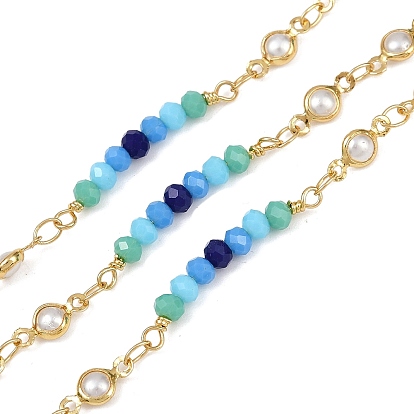 Латунные круглозвенные цепи, со стеклом и искусственным жемчугом, пайки, без кадмия, без никеля и без свинца, с катушкой