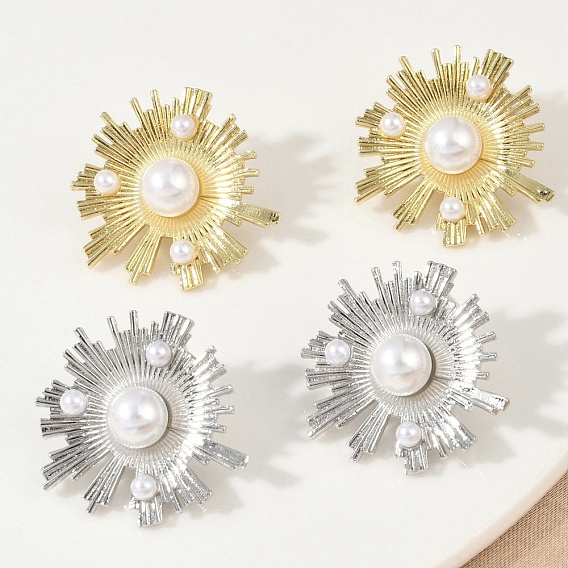 Серьги-гвоздики из искусственного жемчуга из латуни и АБС-пластика, долговечный, без кадмия и без свинца, стойки покрытие, цветок