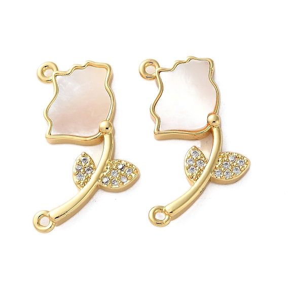 Подвески-коннекторы из латуни с микропаве из прозрачных кубических цирконий в виде розы, с естественной оболочке, стойки покрытие, прочное покрытие, без кадмия и без свинца